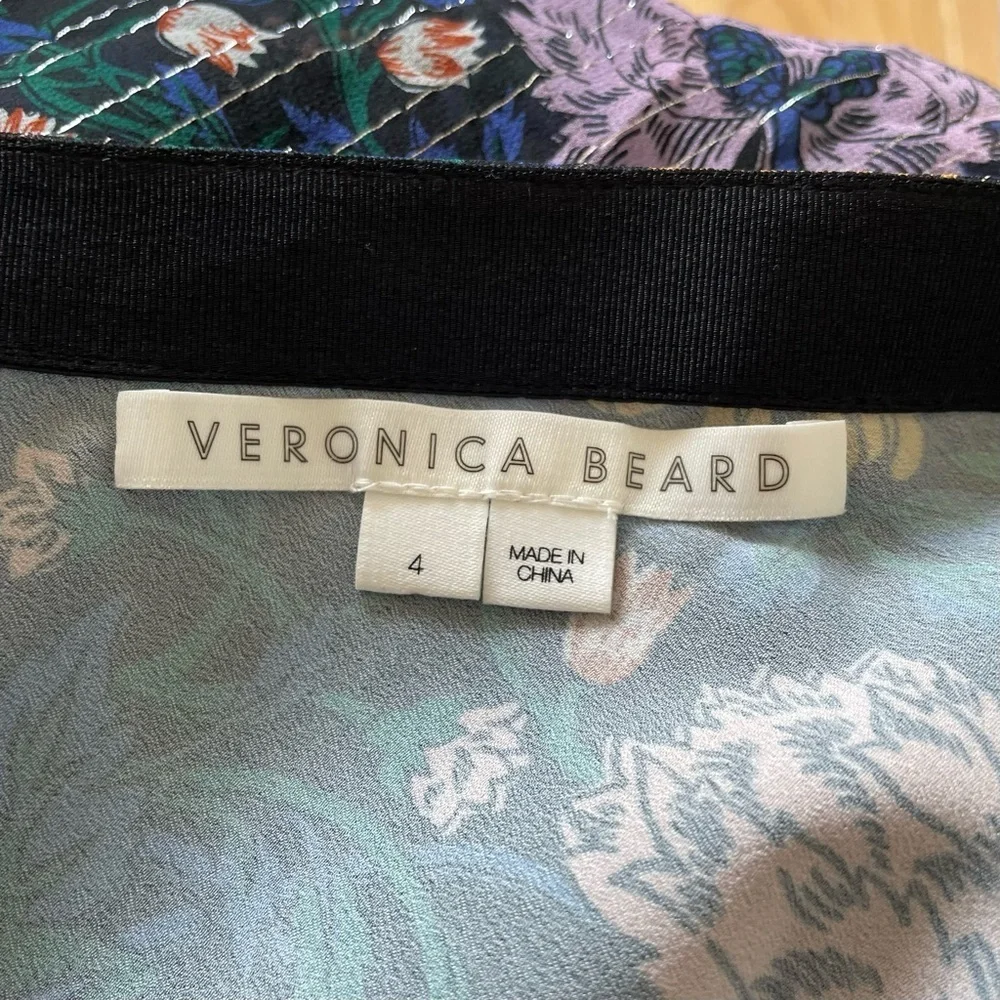Veronica Beard Hazel Ruched Floral-Print Fil Coupé Silk-Metallic Skirt EUC Sz 4